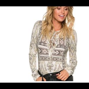 Free People Aloha print Lace Up short top M rare